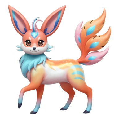  Shiny realistic cool beautiful iridescent light warmly colored reddish-orange-gold-gradients neon vibrant colorful pastel flourishing flurry fuzzy Nargacuga-Palkia-Sylveon-Meloetta-Noibat-fusion-animal-Fakémon-hybrid-creature, by griffsnuff sticker