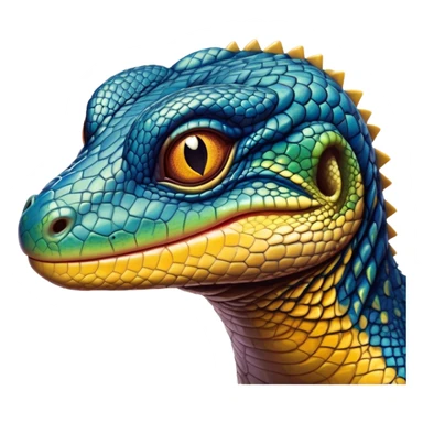 Cinematic Realistic Comical Monitor Lizard Portrait Emoji, Head tilted dramatically with an exaggeratedly amused expression, featuring a striking, glossy scaled hide with bold, angular textures and wide, expressive eyes full of playful disbelief, rendered with lifelike precision and natural vibrant hues, high shine, dramatic yet playful, styled with an air of cheeky wilderness mischief, soft glowing outline, capturing the essence of a spirited and over‐the‐top monitor lizard that looks ready to scurry its way into viral fame! sticker