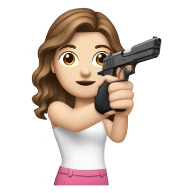 white girl with brown hair holding a pink gun  sticker