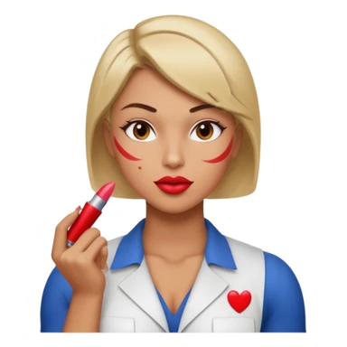 Hot engineer with lipstick kiss mark on cheek and muscles sticker