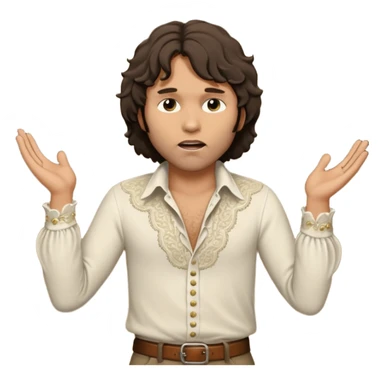 cinematic realistic ultra HD - unkempt, shaggy with big sideburns Jim Morrison in an ivory Victorian shirt, in an trance dramatic pose, sings on stage sticker