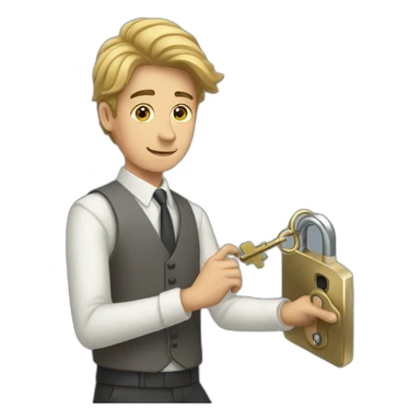 Classy young man struggling to get a key into a lock sticker