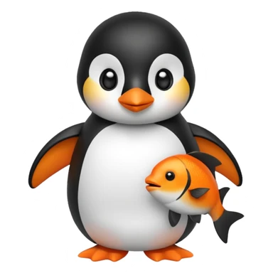 A cute penguin doll holding an orange fish. sticker