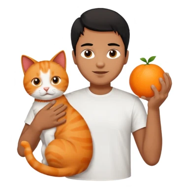Brown guy with black hair playing with orange cat sticker
