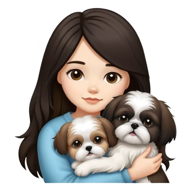 A girl with black highlighted long hair hugging a Shih Tzu dog sticker