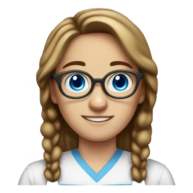 White person girl boy with huge eyeglasses, brown hair, blue eyes, wearing an apron  sticker