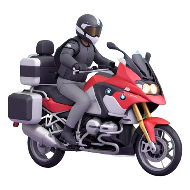 BMW RT1200 LC touring motorcycle with rider on open road in a forest with easter eggs sticker