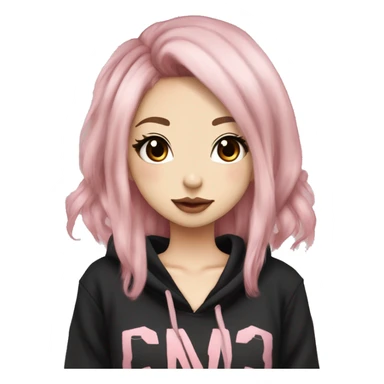 hime gyaru girl, tattoos, pale skin with medium brown and light pink hair, dark makeup, black hoodie sticker