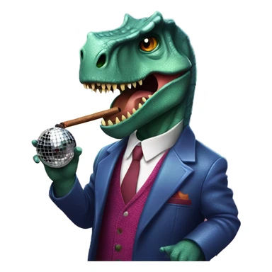 Dinosaur smoking cigar in a disco ball sticker