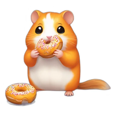 an orange hamster eating one donut, pixelart sticker