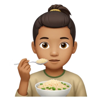 Viatnamese boy with a ponytail eating rice sticker