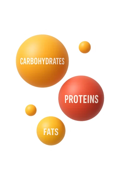 macros come carboidrati proteine e grassi, fluttuano in aria in 3d, sfondo bianco sticker