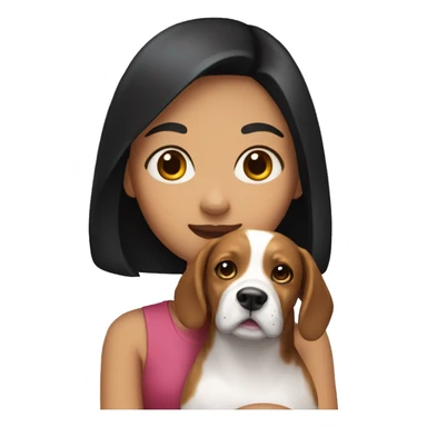 girl with black hair holding a beagle sticker