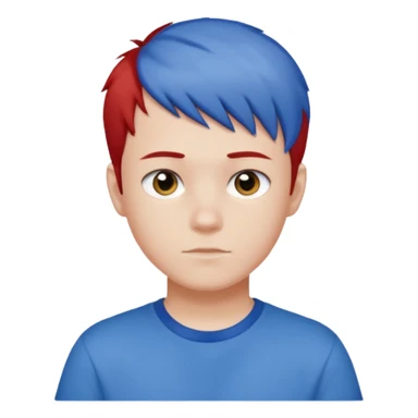 teenage boy with blue short hair, red hair ends. he is wearing a white t-shirt. sticker
