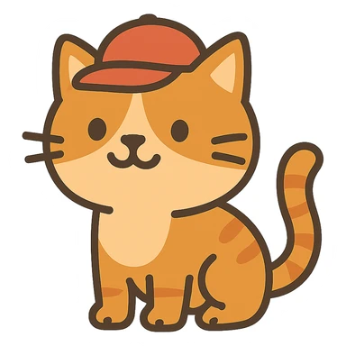 flat toon style cat with a red hat sticker