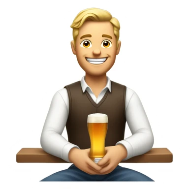 A happy white guy on a barstool looking at a phone and drinking a beer sticker