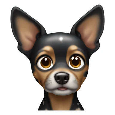 Cute Toy terrier, dark merle color (black, caramel and grey color, grey are spots) with big ears. One eye is dark brown, the other one is half dark brown half blue sticker
