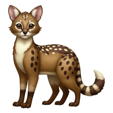 Colorful dark chocolate-brown tropical beige fur glorious divine exotic cute cool beautiful shiny beautiful fantasy-caracal-civet-genet-sergal-vernid-Cacomistle-oncilla-animal-Fakémon-hybrid-fursona with white deer-spots pattern markings (full body) sticker