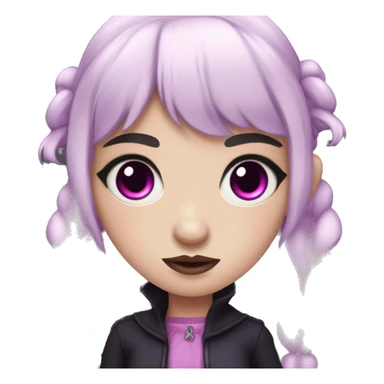 teenage vampire girl with pale pink skin, purple eyes, black hair with pink streaks, pigtails with bangs sticker