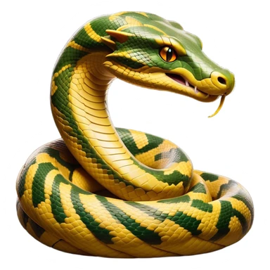 Cinematic Noble Anaconda Portrait Emoji, Poised and imposing, with a massive, sinuous build draped in intricately patterned scales and piercing, focused eyes, Simplified yet sharp and sophisticated features, highly detailed, glowing with a soft, earthy glow, high shine, intelligent and formidable, stylized with an air of primal elegance, focused and mysterious, soft glowing outline, capturing the essence of a watchful jungle guardian that feels as though it could coil out of the screen with effortless authority! sticker