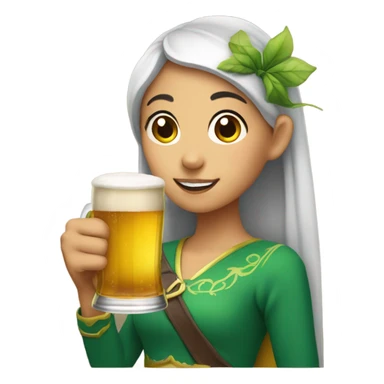 Asian girl with elf ears drinks beer sticker