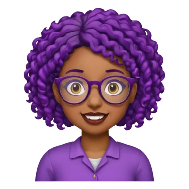 nerd emoji like with glasses showing only her 2 buck teeth but it’s a black girl with purple black curly hair no shoulders sticker