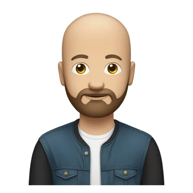Emoji of bald and brown/grey bearded white man meditating in black tshirt and blue jeans sticker