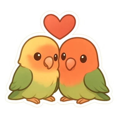 lovebirds with a heart sticker
