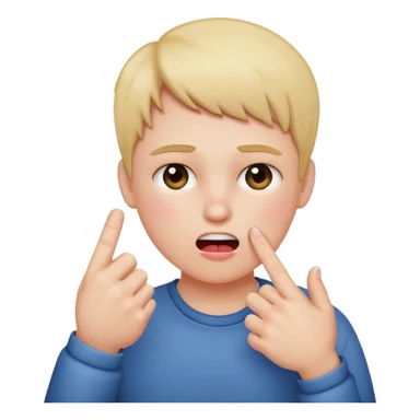 blushing holding up middle finger in one hand and choking self with other sticker