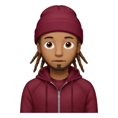 Animate a caramel skinned male with brown dreads and a tan beanie with a burgundy tracksuit on with no beard  sticker