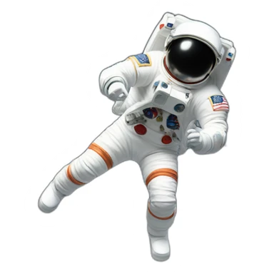 Man doing michael jackson moonwalk dance move, in astronaut suit without helmet. The man has a moon emoji as his head sticker