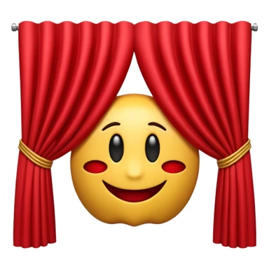A 3D emoji of red theater curtains in Apple style, slightly parted in the middle with soft folds. Glossy, smooth texture, minimal Apple-style rendering, isolated on a white background.




 sticker