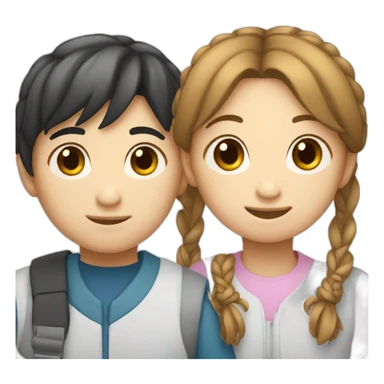 Teen Korean boy with a girl who has two side pony tails sticker