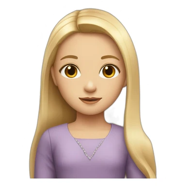 Young girl with long straight blond hair and a dress sticker