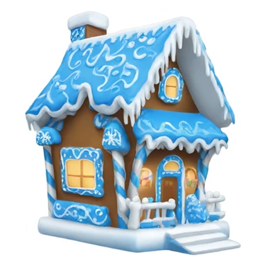 A blue and white gingerbread house sticker