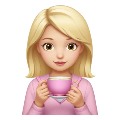 blonde girl with a mischievous expression, holding a pink teacup, Gossip Girl vibe sticker