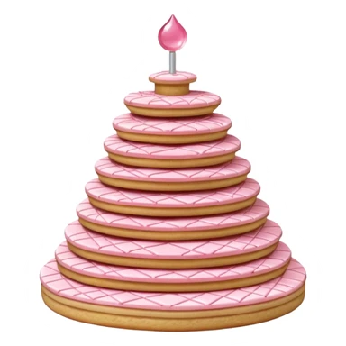 3D render of Wafer Tower, made entirely of dessert materials, glistening sugar crystal texture, grid-patterned beige cookie with pink cream filling, delicious confectionery aesthetic, Apple emoji style, isolated on white background --v 6.0. sticker