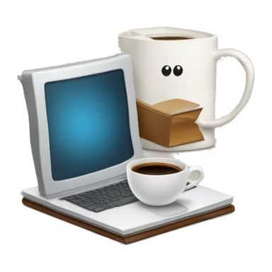 Computer with coffee and book on top sticker