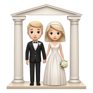 A 3D cartoon courthouse wedding venue with a bride and groom standing at the entrance, elegant white columns, soft natural lighting, simple modern decor, minimal background, realistic Memoji-style rendering. sticker