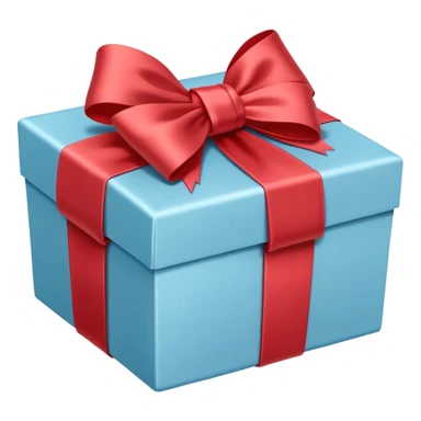 The box is pale blue with a pale red bow sticker