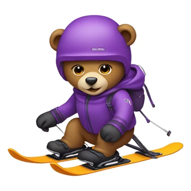 Teddy bear skiing with purple skis front position sticker