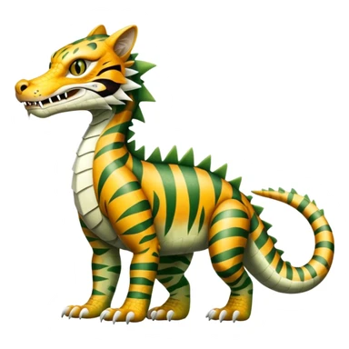 Alligator-Dragon-Tiger-Lynx-Bobcat-Fakémon-hybrid-creature with a long muzzle, full body sticker