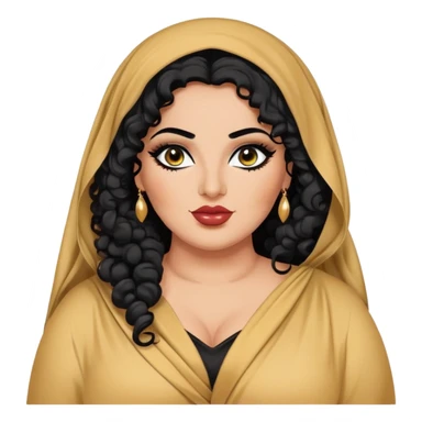 big plus size, arab, long black curly hair, baddie,pretty, makeup, lipgloss, black eyeliner, loose dupatta
 sticker