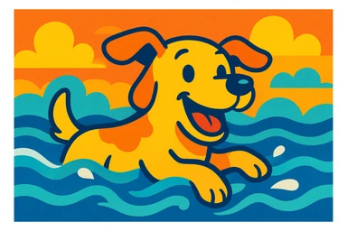 a dog swimming, vibrant cartoon style sticker