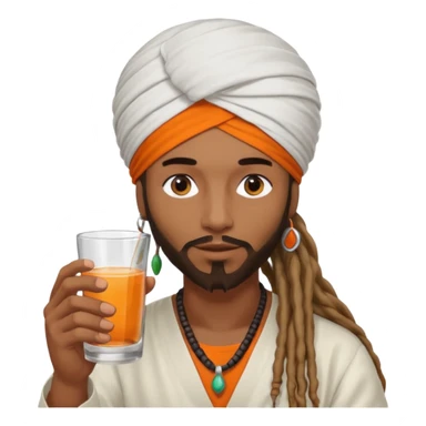 Brownskin man with long dreadlocks add a white turban on his head orange shirt drinking  sticker