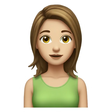 girl with brown middle length hair with layers, green eyes, freckles,  sticker