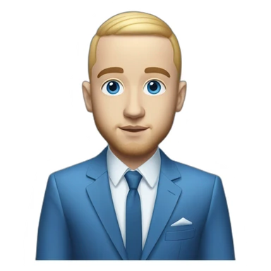 realism mac miller with a blonde comb over skin fade and blue eyes wearing a blue suit sticker