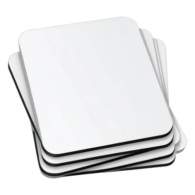 two white flashcards in a compact stack, each a rectangle with gently rounded corners, thin black outline, top card shifted up and left, bottom card peeking out to right and below, faint light gray shadow beneath, clean minimal 2D look sticker