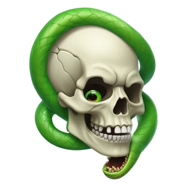realistic skull with open mouth green snake sticker