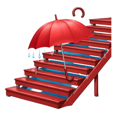Red umbrella on stair railing, Lost Umbrellas. sticker